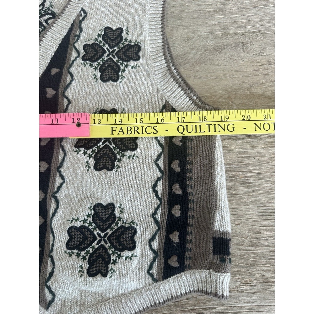 VTG Christopher & Banks Womens Hand Embroidered Sweater Vest Hearts XL Cottage - Picture 5 of 6